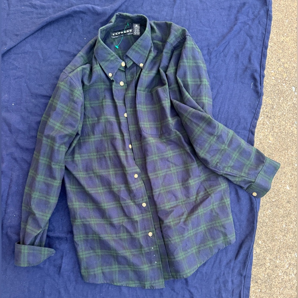 Express Casual Plaid Shirt in Green and Blue, SIZE XL
